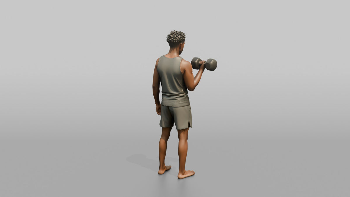Weightlifter Man Performing A Dumbbell Bicep Curl - 3D character model, view 3