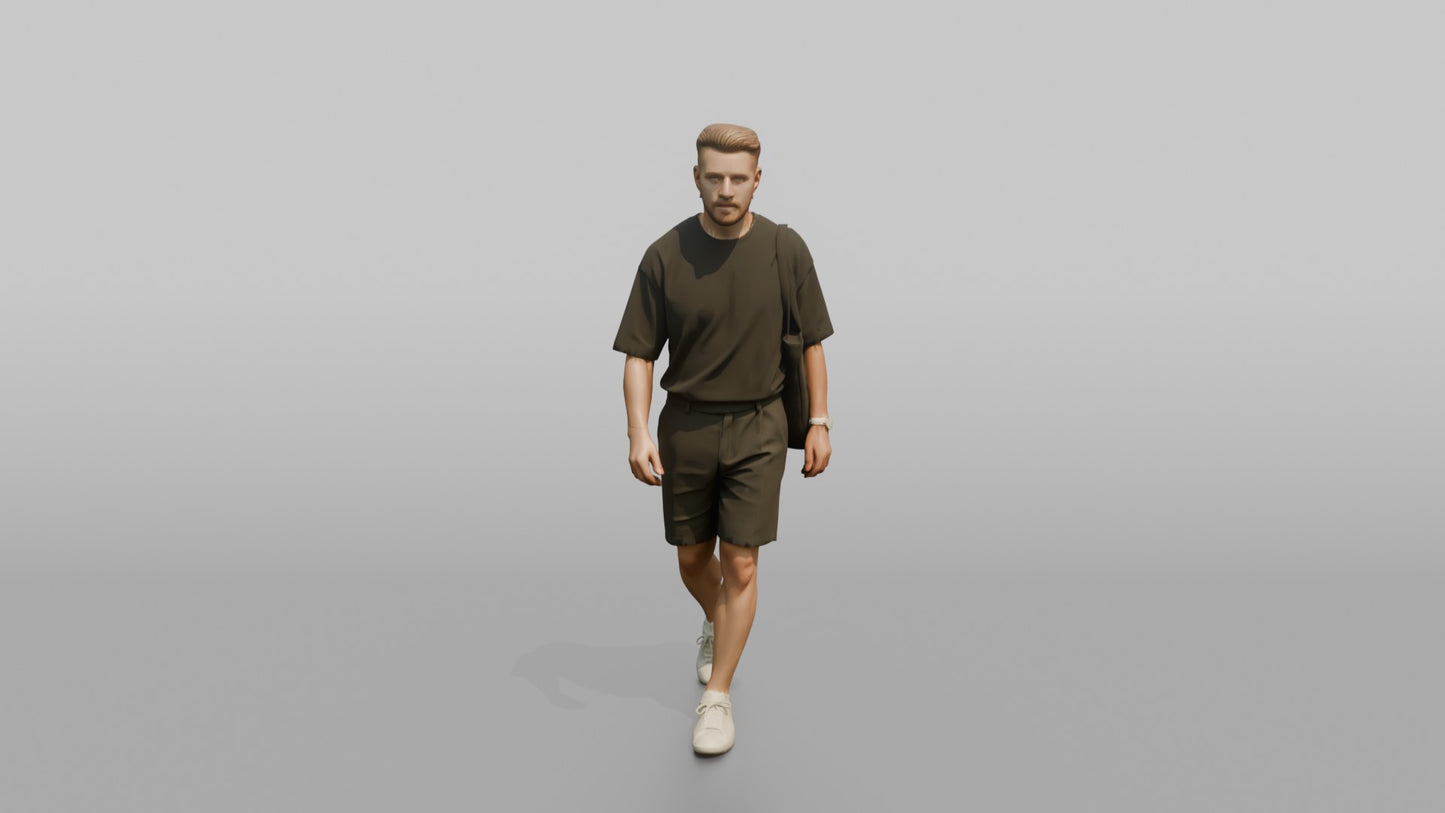 Scandinavian Man Walking in an Oversized Black T-Shirt