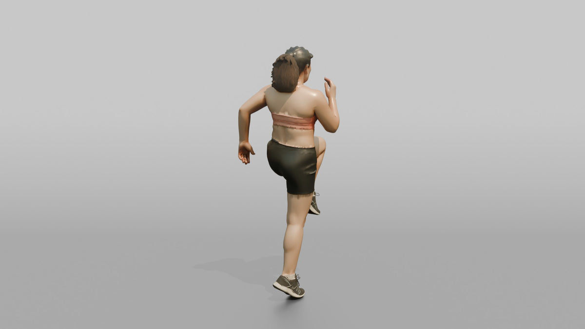 Cardio Athlete Woman Doing High Knees In Place - 3D character model, view 3
