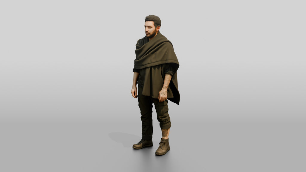 Homeless Man Wrapped in a Dark Utility Blanket