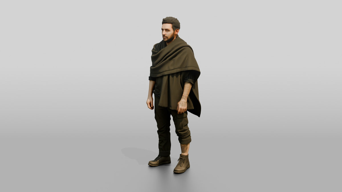 Homeless Man Wrapped in a Dark Utility Blanket - 3D character model, view 4