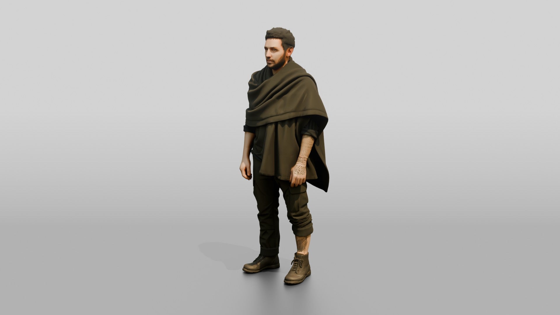 Homeless Man Wrapped in a Dark Utility Blanket