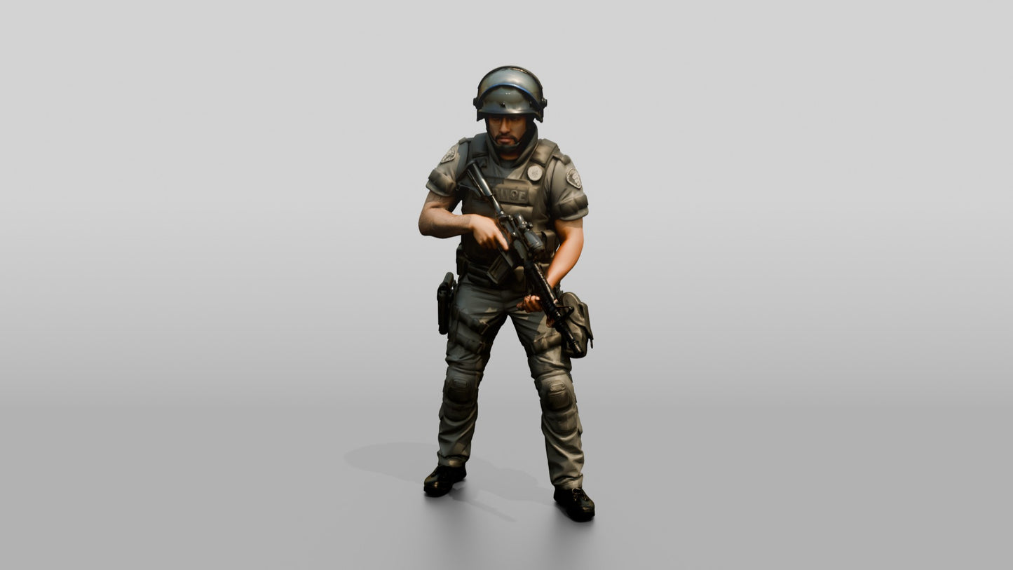 Riot Police Officer Holding Rifle