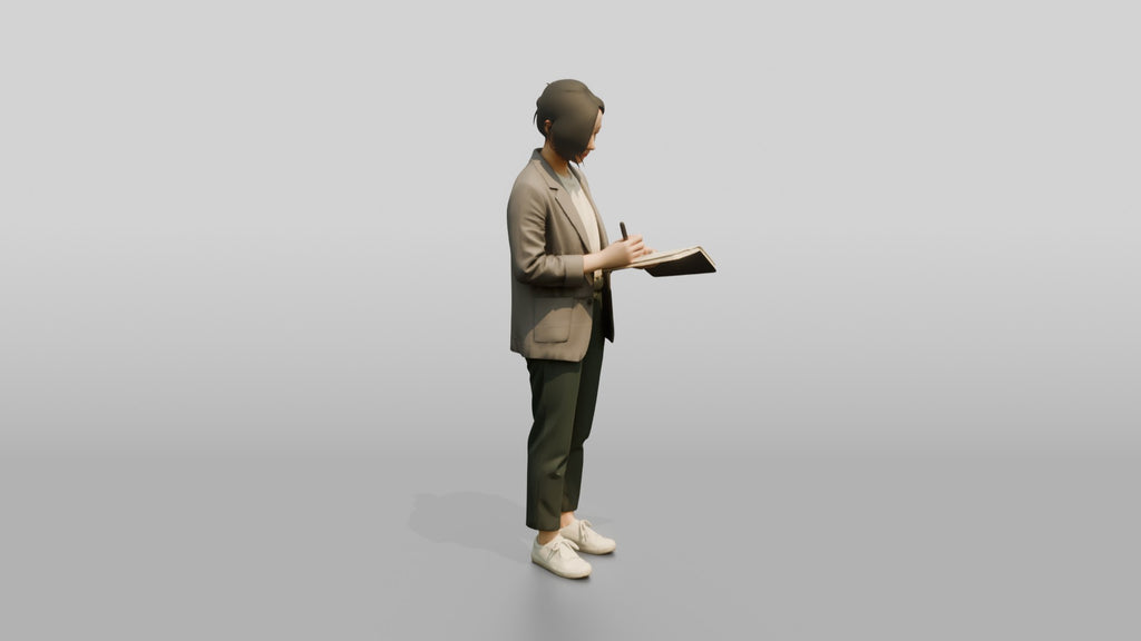 Chinese Woman in Blazer Writing in Notebook