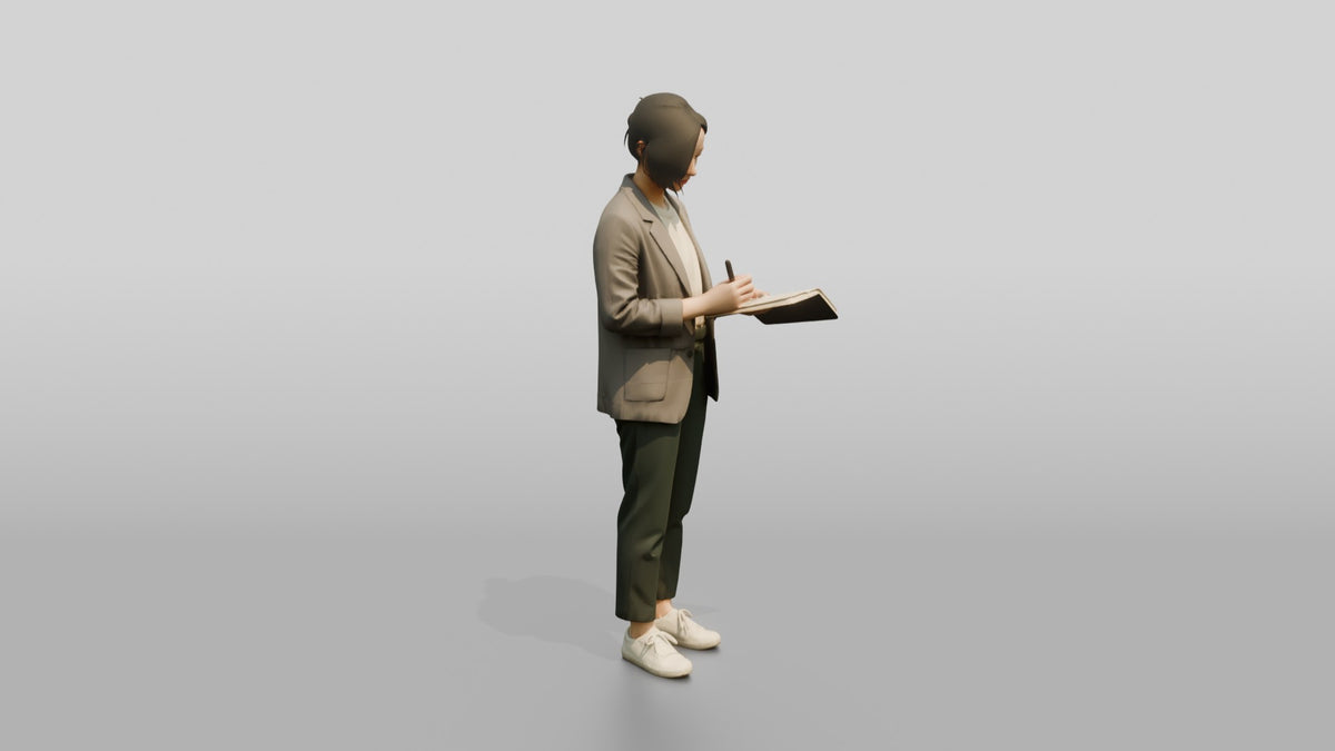 Chinese Woman in Blazer Writing in Notebook - 3D character model, view 2