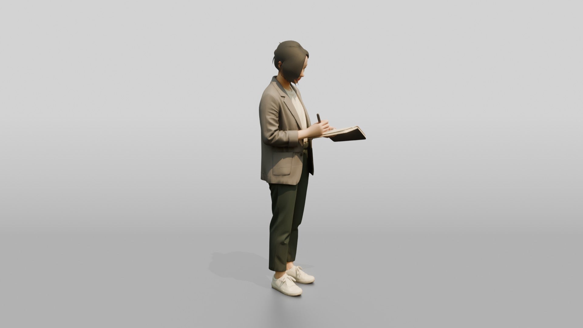 Chinese Woman in Blazer Writing in Notebook