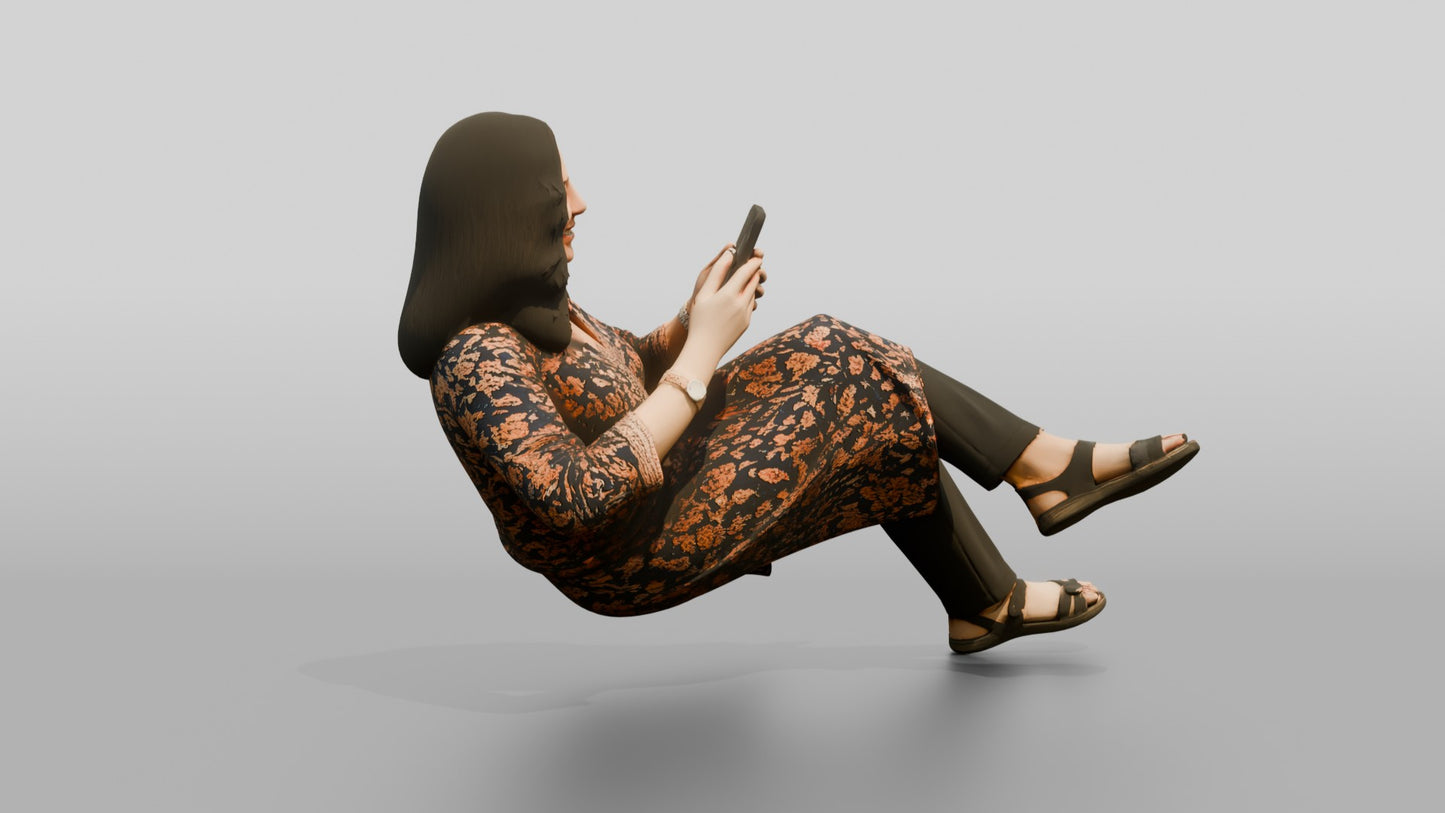 Woman Smiling at Smartphone with Tea