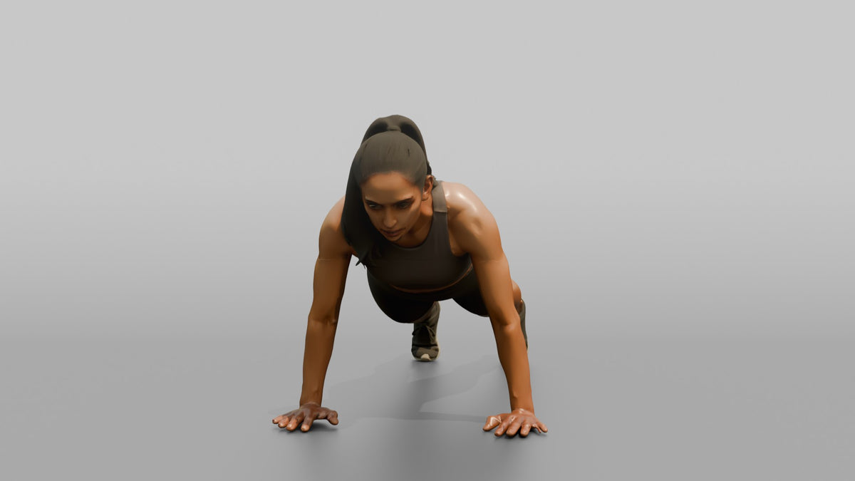 Fitness Influencer Woman Mid Push-up - 3D character model, view 4