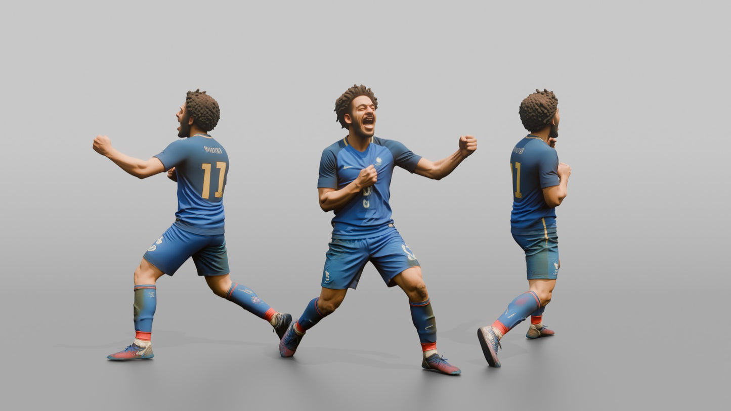 French Player Grabbing His Jersey Crest in Triumph