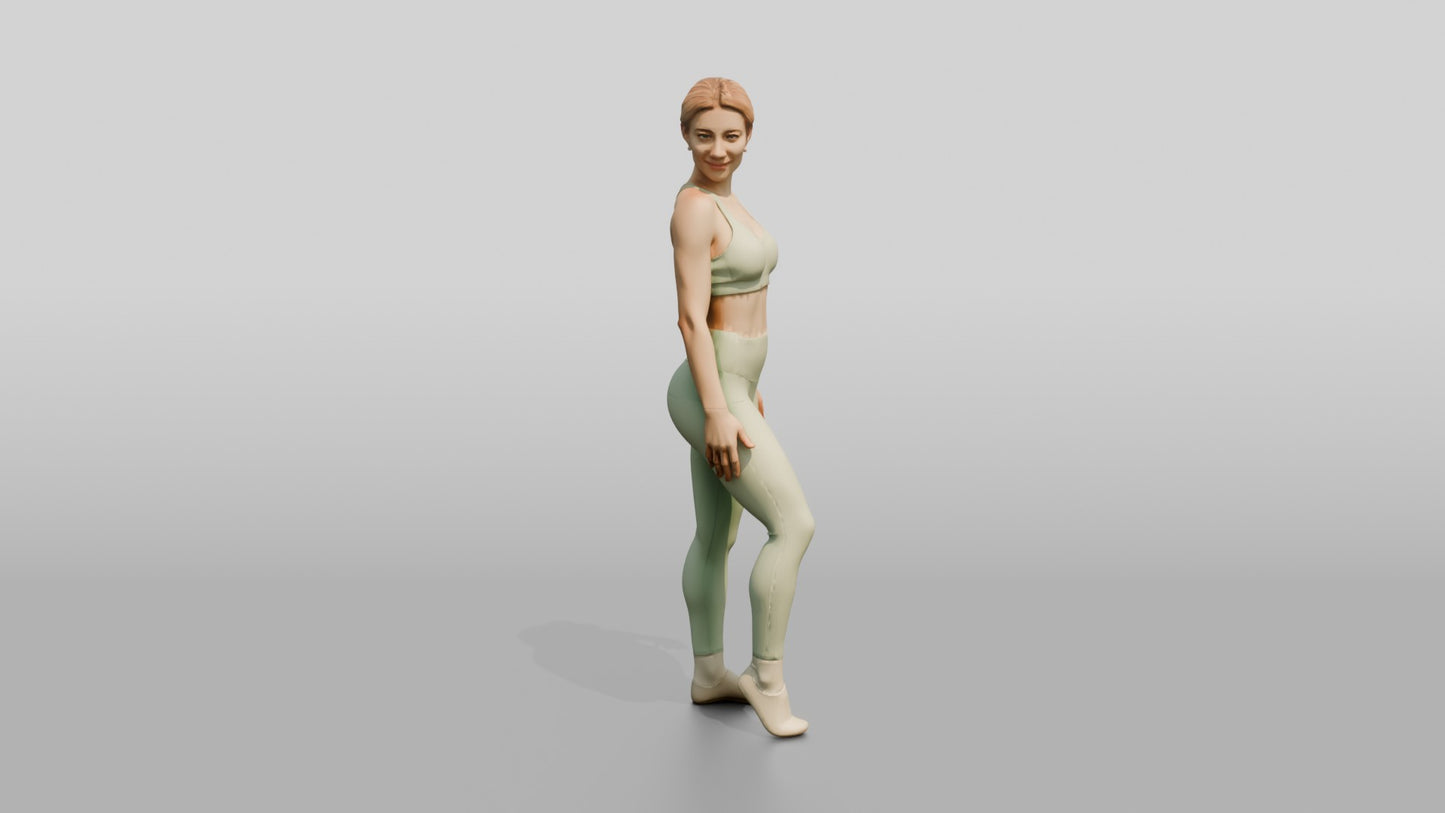 Blonde Woman Standing in Mint Green Activewear