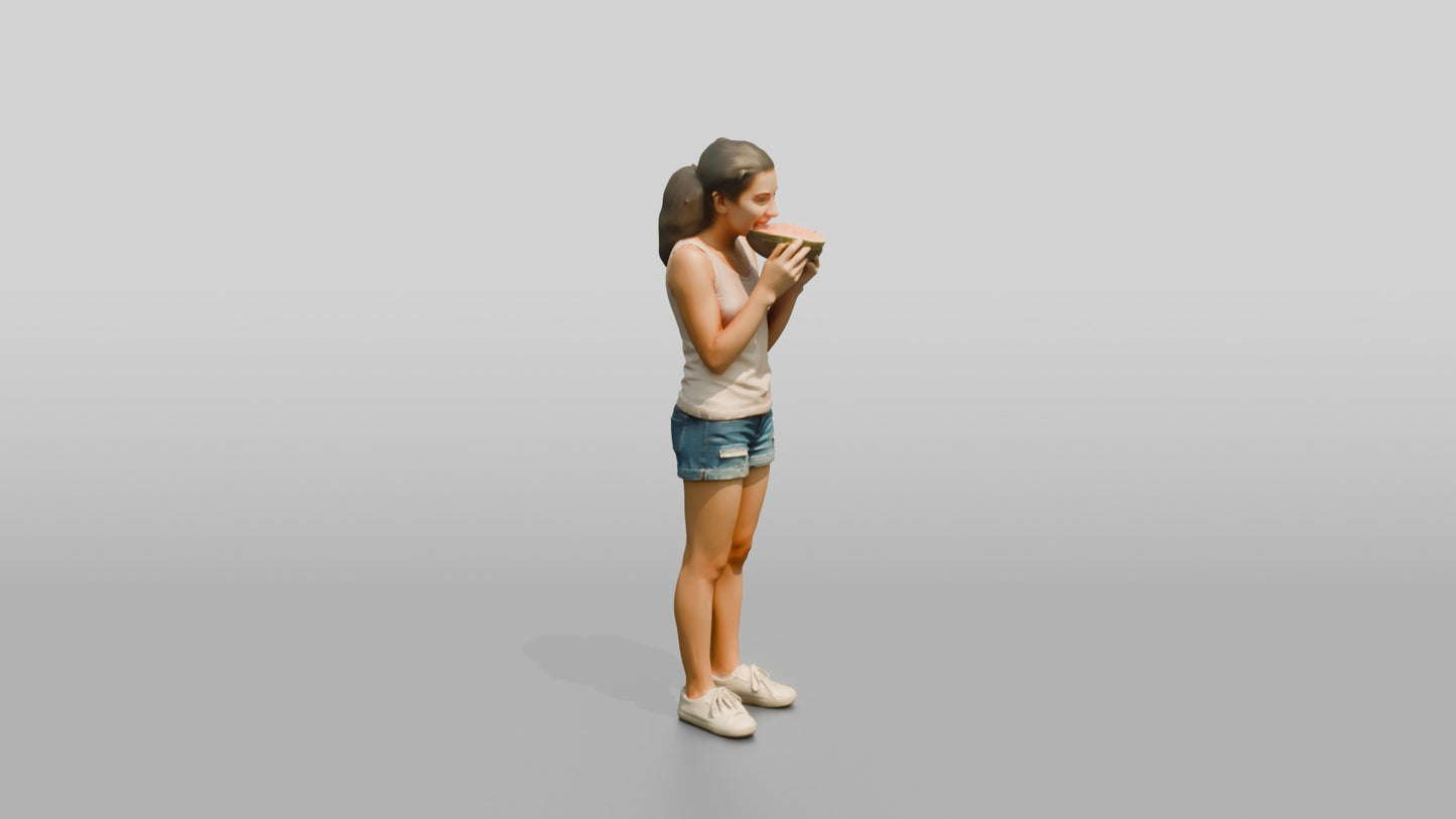 Slender Maltese Teenage Girl Eating Watermelon