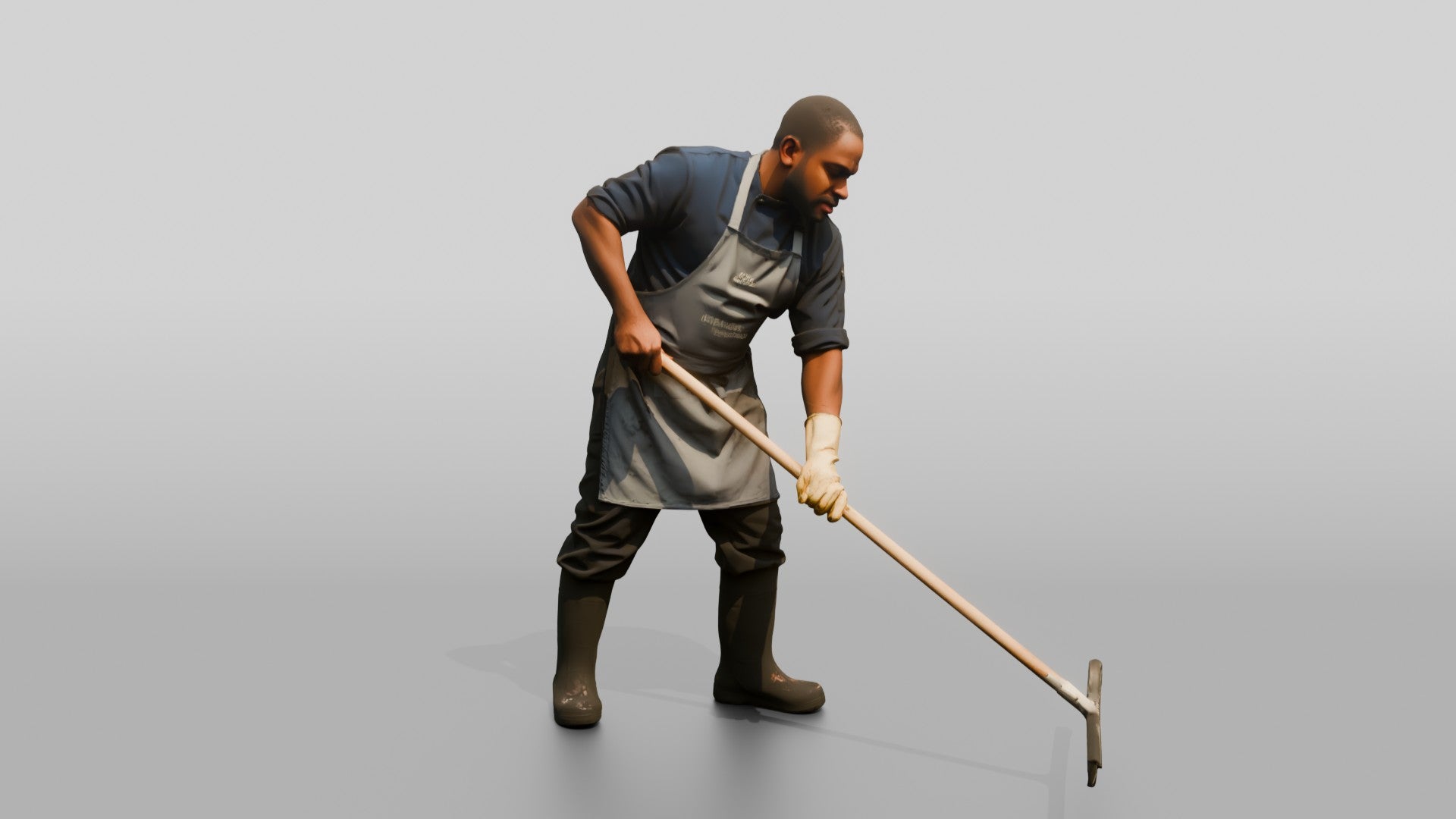 Kitchen Porter Squeegeeing the Floor