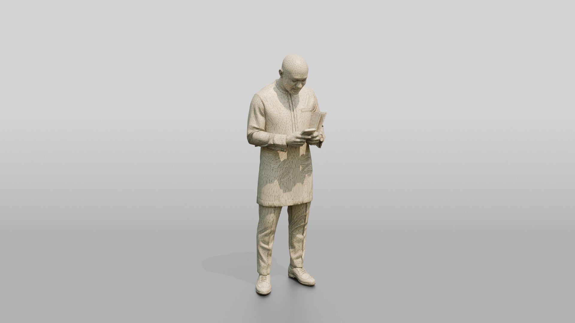 African Man in a Senator-Style Suit Checking His Phone