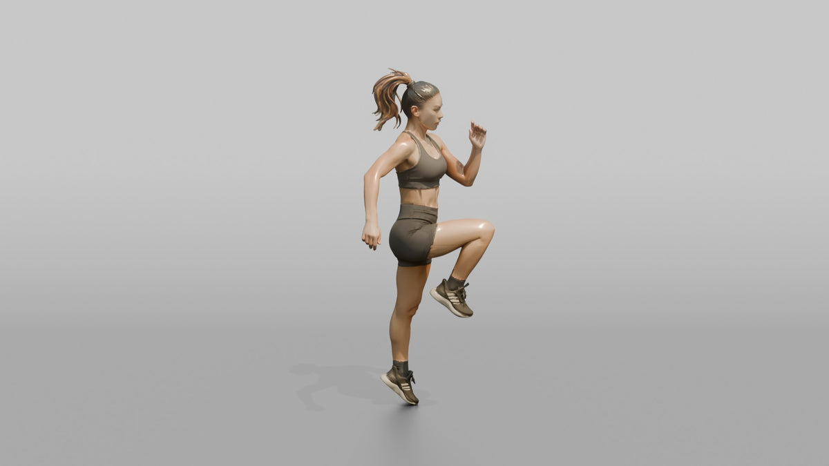 Cardio Athlete Woman Doing High Knees In Place - 3D character model, view 2