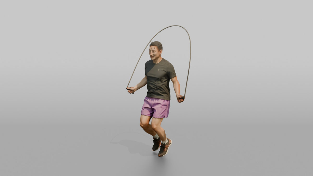 Cardio Athlete Man Mid-jump With A Jump Rope - 3D character model, view 4