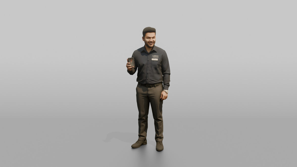 Host Man Holding A Pager Buzzer Device - 3D character model, view 5