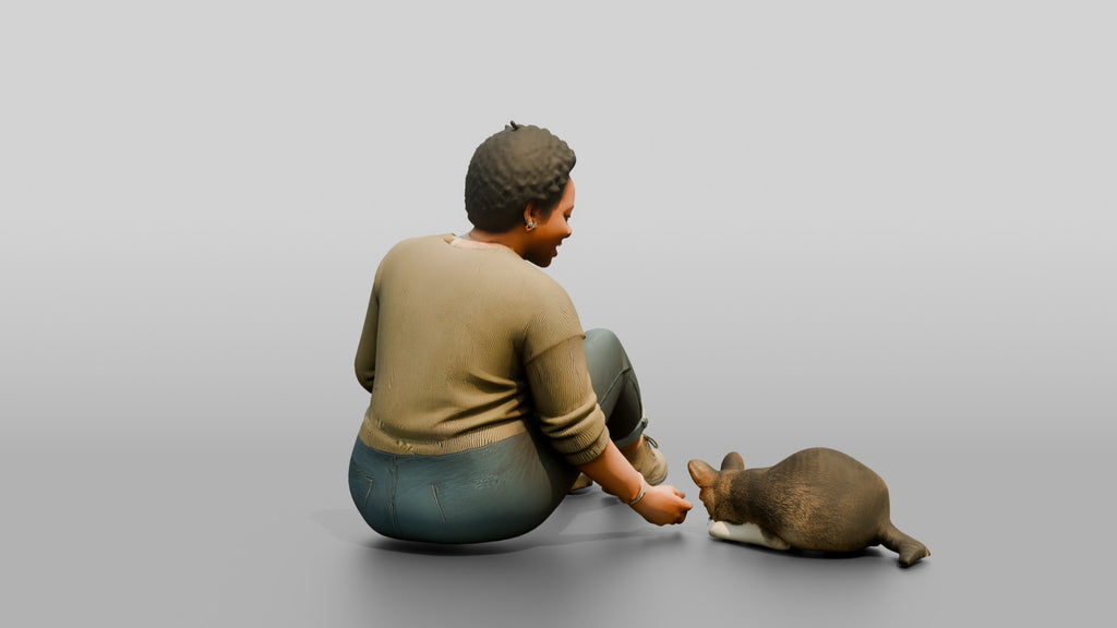 Homeless Woman Sharing Bread with a Stray Cat