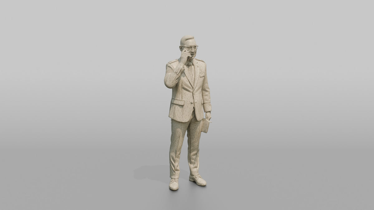 Concierge Man Holding A Phone, Making A Reservation Call - wireframe topology preview
