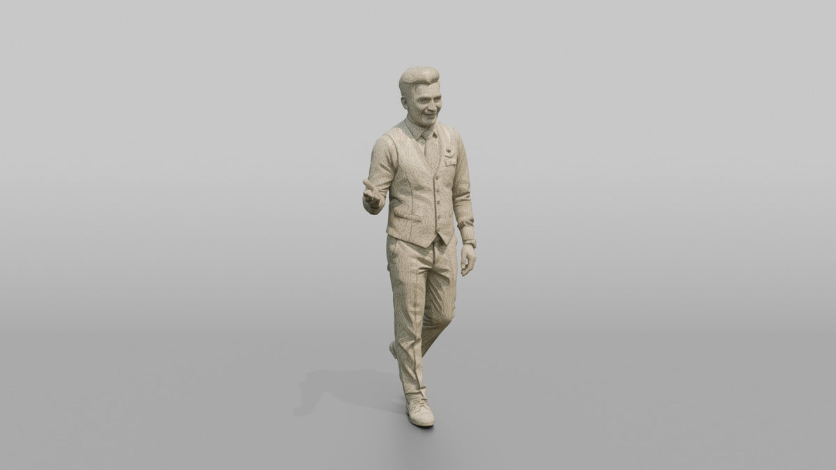 Black Flight Attendant Carrying a Stack of Blankets - wireframe topology preview