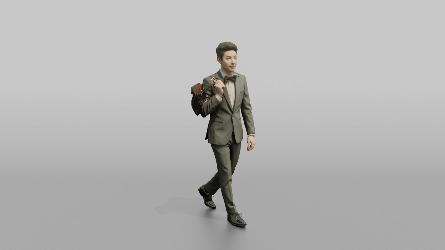Wedding Guest Carrying Formal Shoes Over His Shoulder
