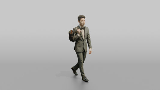 Wedding Guest Carrying Formal Shoes Over His Shoulder - 3D character model, view 1