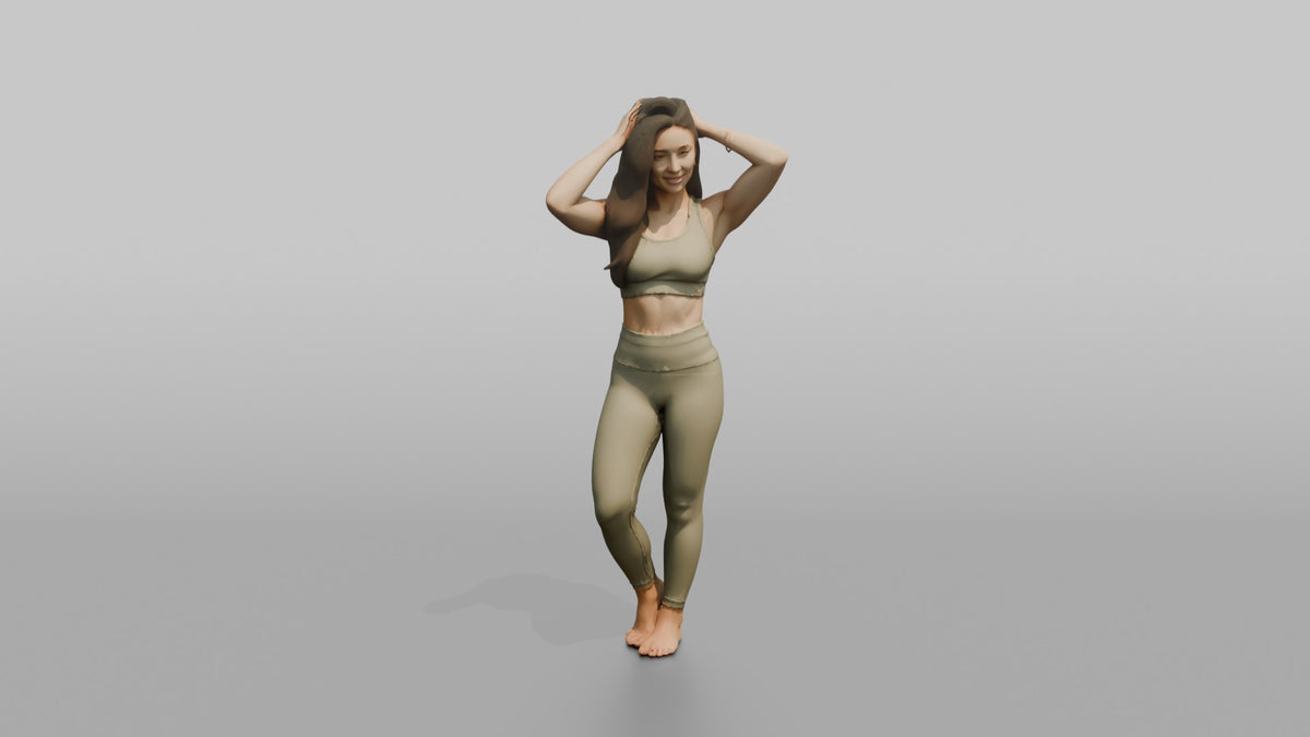 Fitness Influencer Woman Standing With Hands Running Through Hair - 3D character model