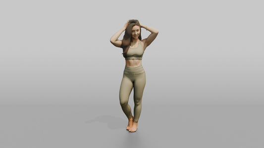 Fitness Influencer Woman Standing With Hands Running Through Hair - 3D character model