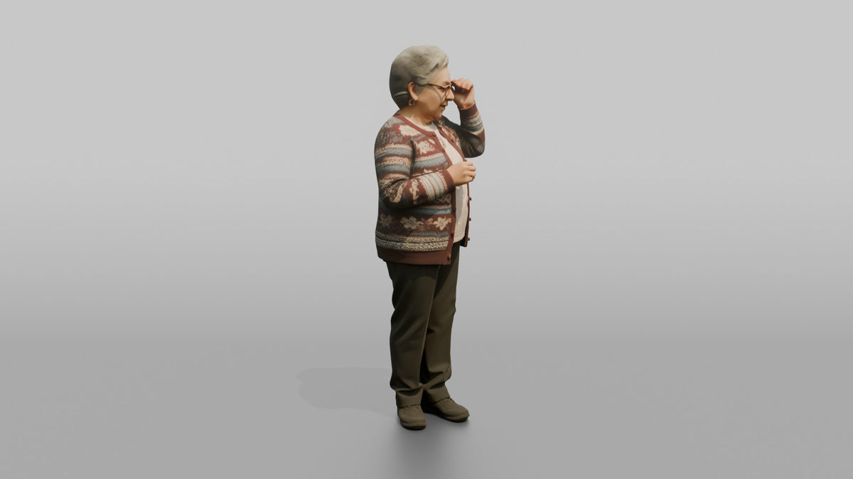 Grandmother Adjusting Her Reading Glasses - 3D character model, view 2