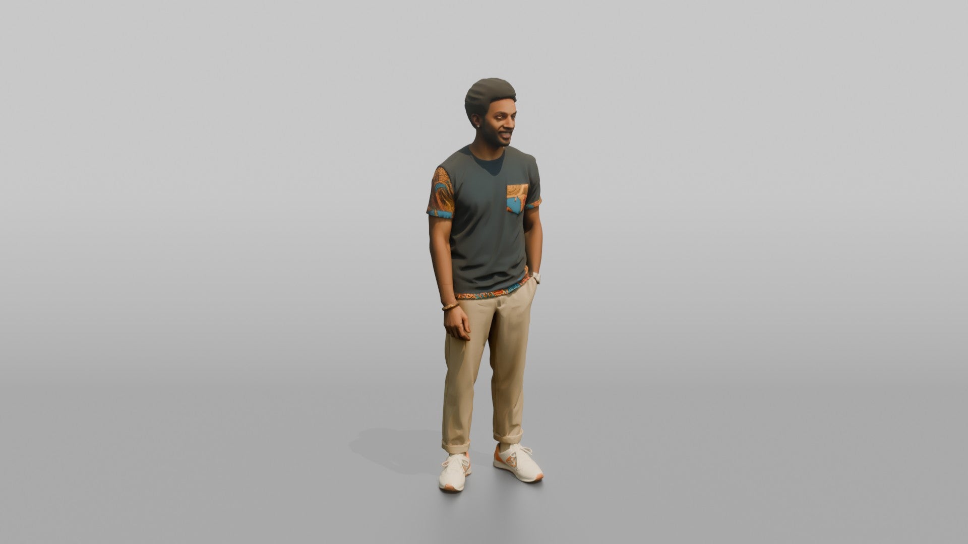 African Man in Ankara Print T-Shirt and Khakis