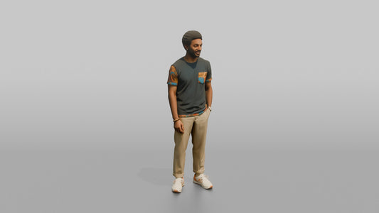 African Man in Ankara Print T-Shirt and Khakis - 3D character model, view 1