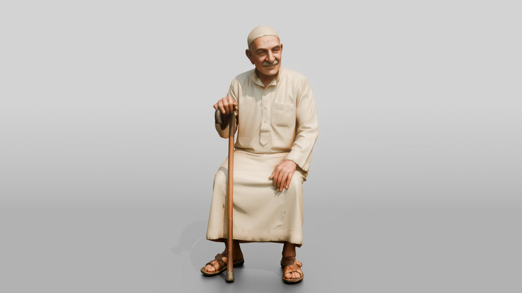 Petite Elderly Egyptian Man in Traditional Galabeya