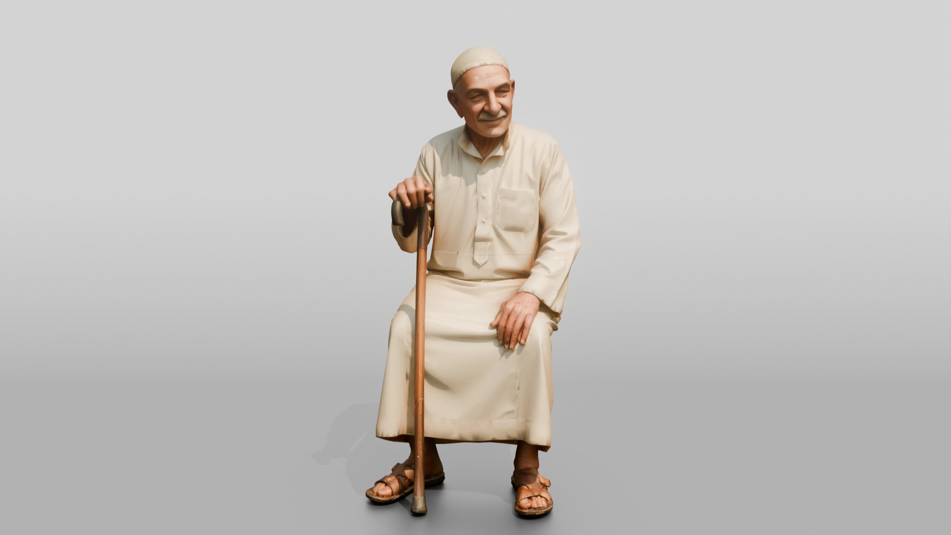 Petite Elderly Egyptian Man in Traditional Galabeya