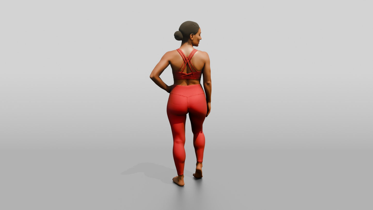 Woman in Red Activewear with Hand on Hip