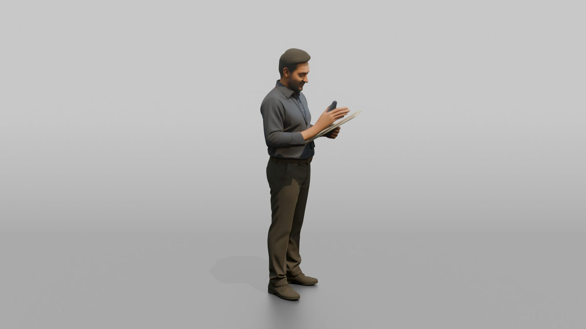 Man Store Manager Reviewing An Inventory Clipboard - 3D character model, view 2
