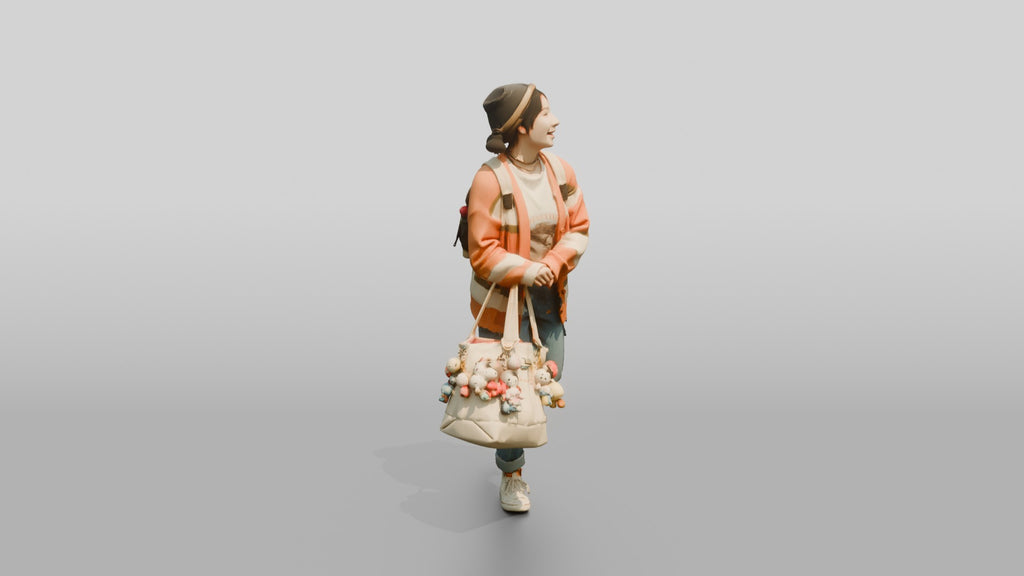 Asian Woman Carrying Overflowing Tote Bag