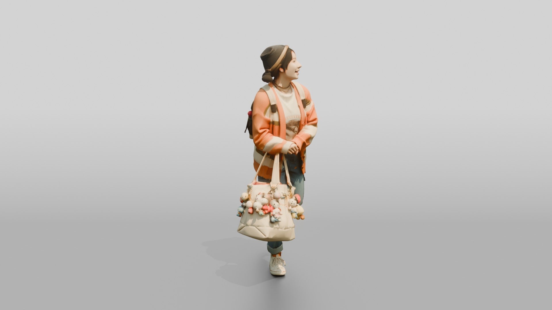 Asian Woman Carrying Overflowing Tote Bag