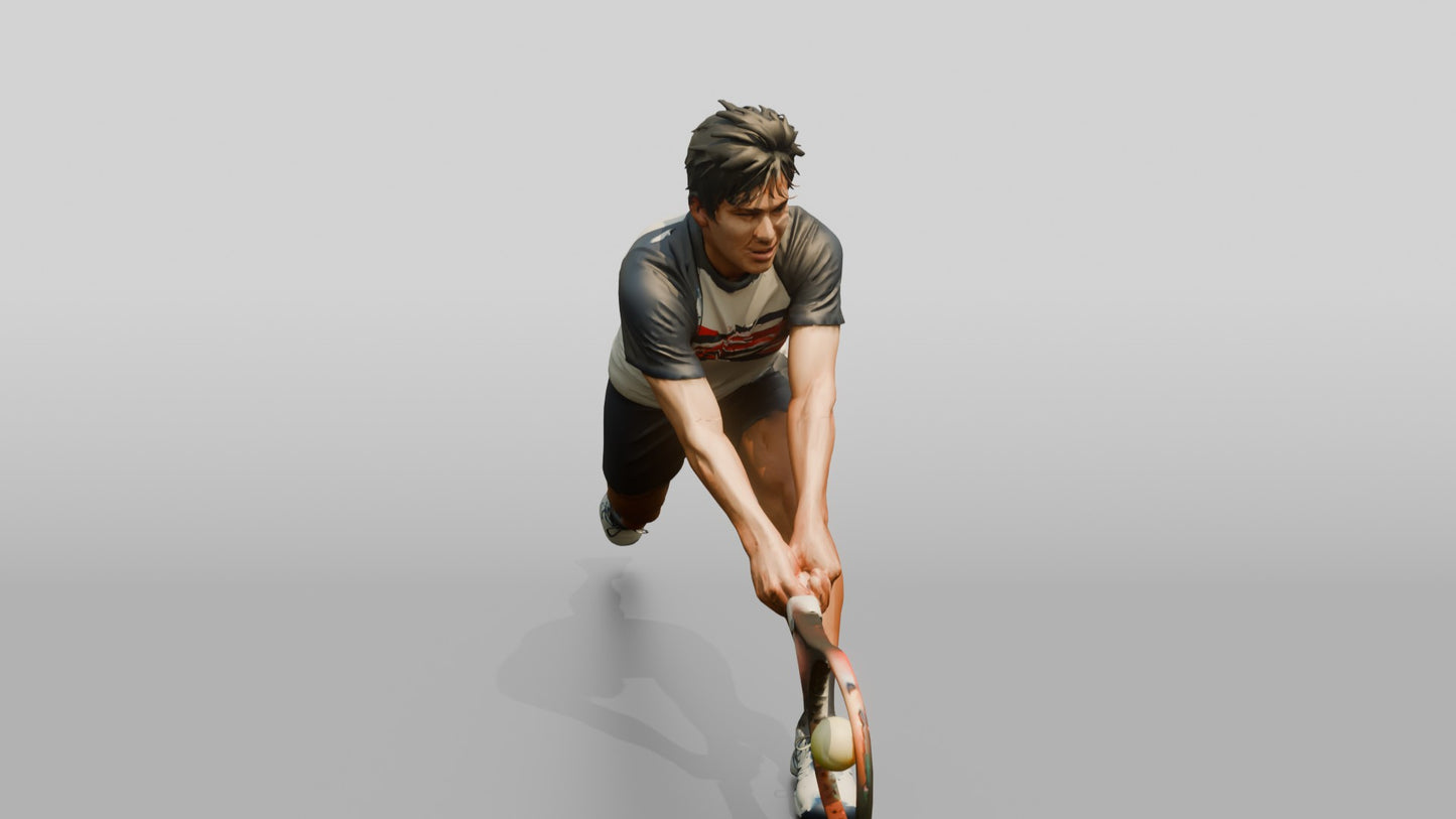 Male Tennis Player Lunging for a Backhand Save