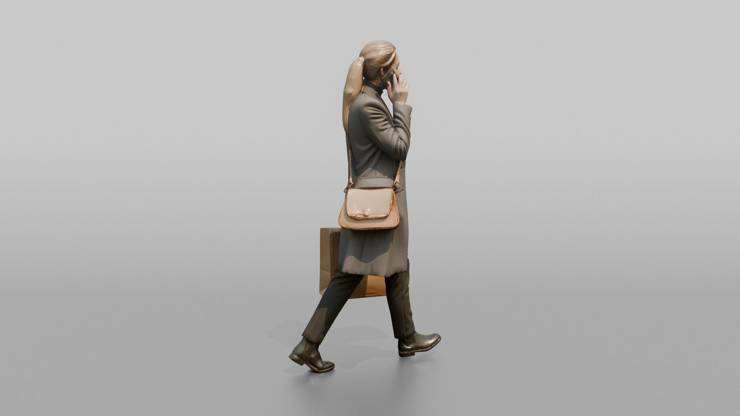 Dutch Woman Walking Briskly in a Wool Coat, Phone in Hand