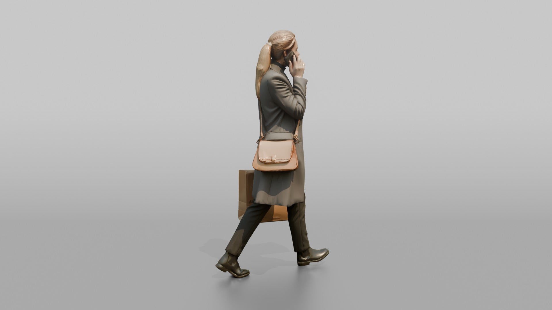 Dutch Woman Walking Briskly in a Wool Coat, Phone in Hand