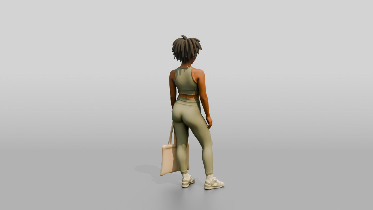 African-American Woman in Athleisure Set with Shopping Bag