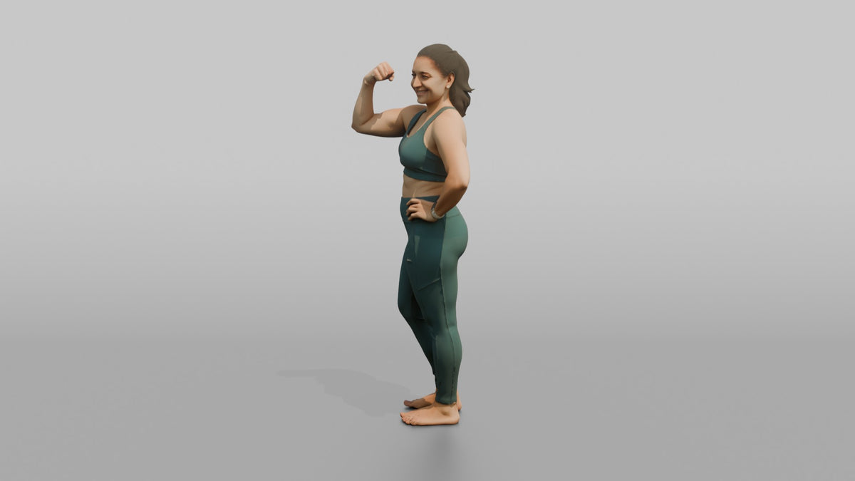 Physique Model Woman Flexing A Side Pose, One Hand On Hip - 3D character model, view 5