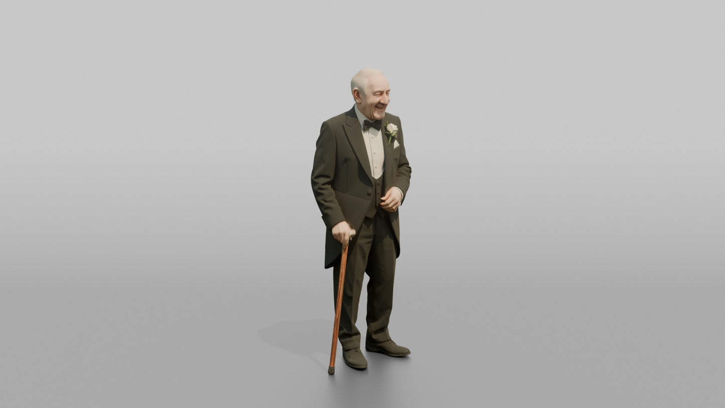 Elderly Groom in a Black Tailcoat with a Walking Cane