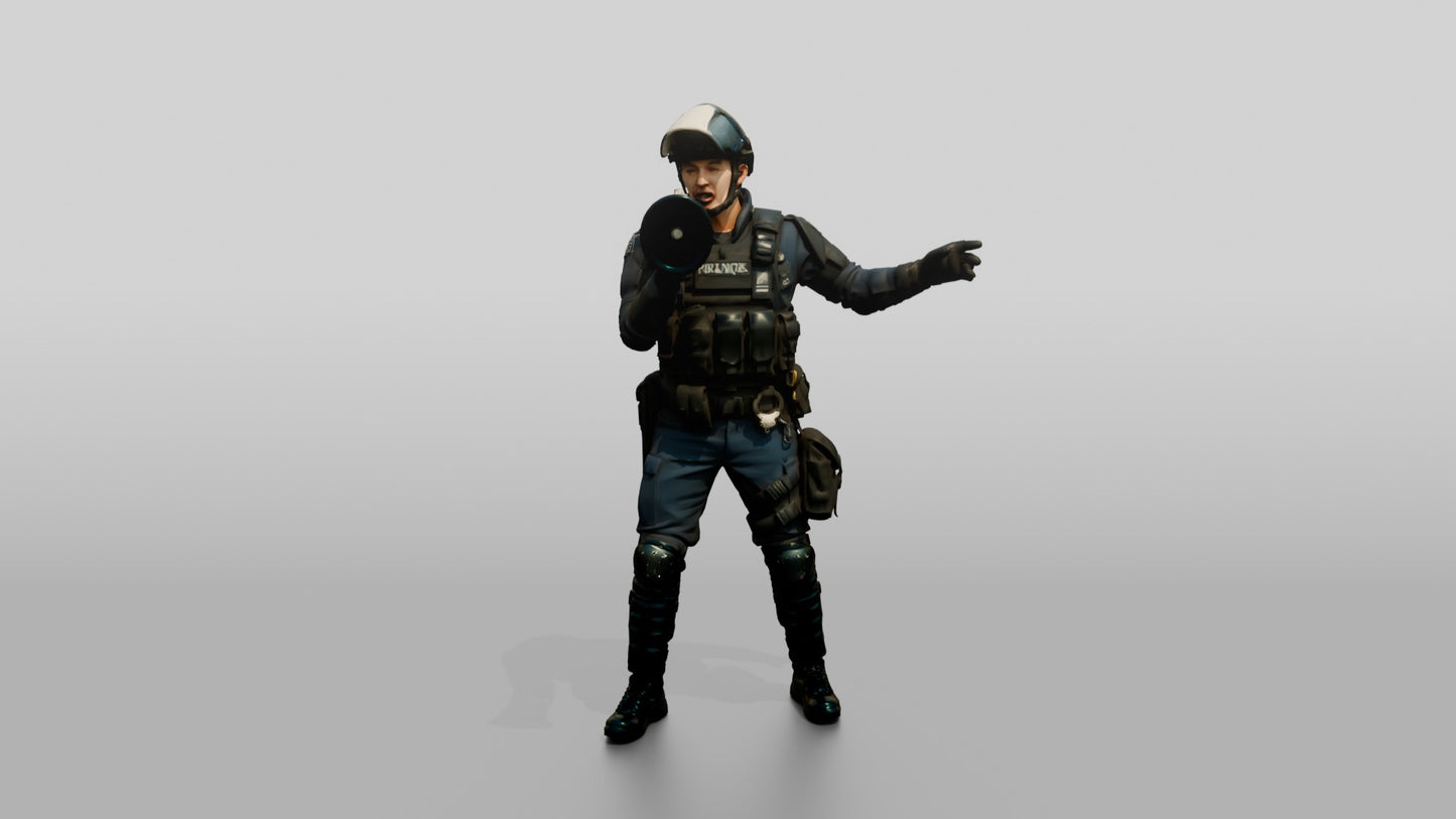 Riot Police Officer Holding Megaphone