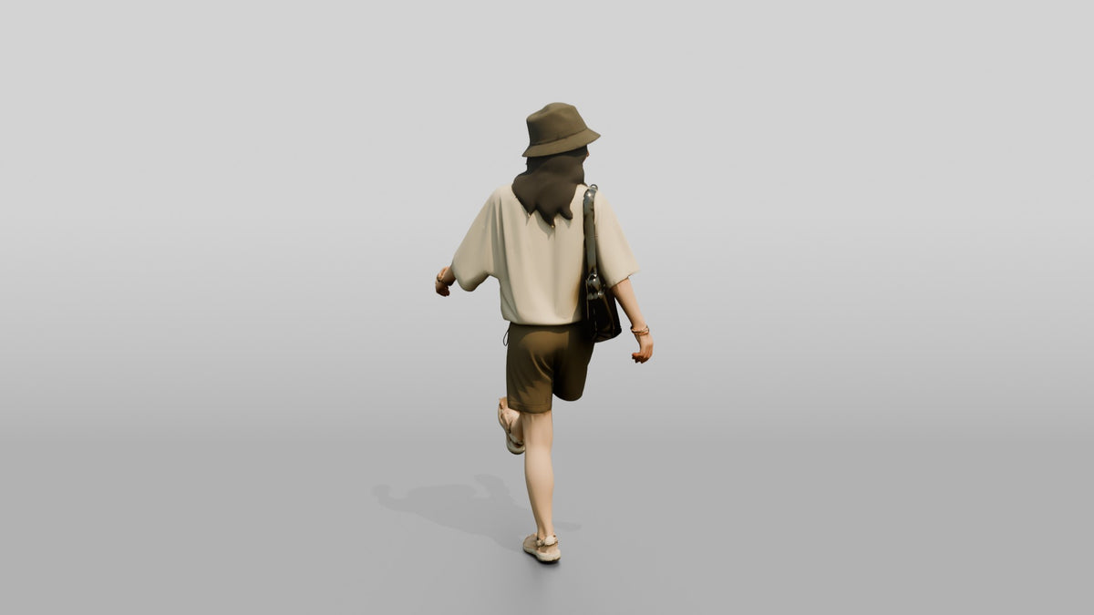 Woman Kicking Up Wet Sand Walking - 3D character model, view 3