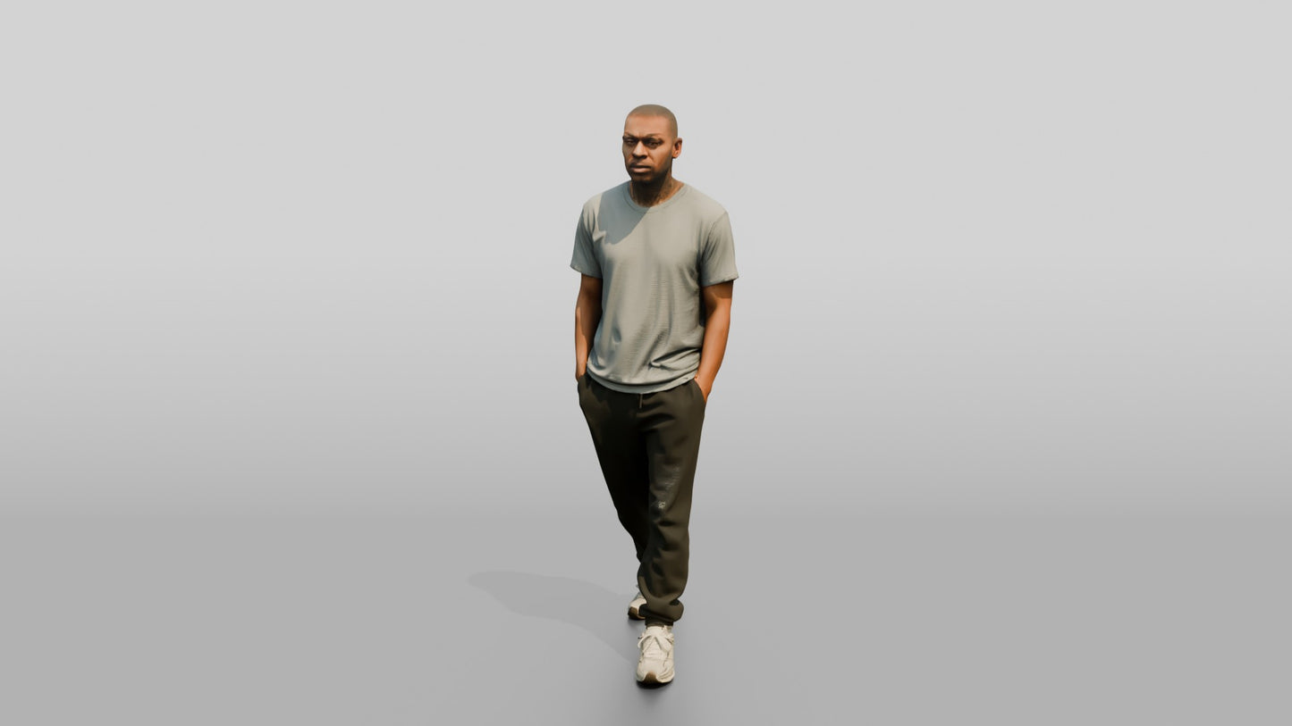 Black Male Prisoner in Black Joggers and a Grey T-shirt