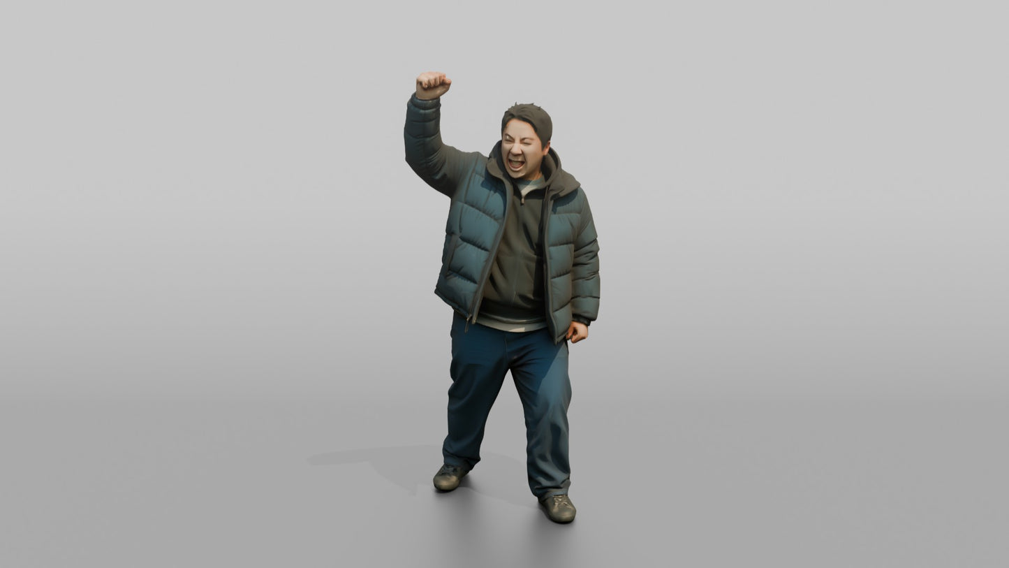 Protester Man Raising a Fist in Celebration