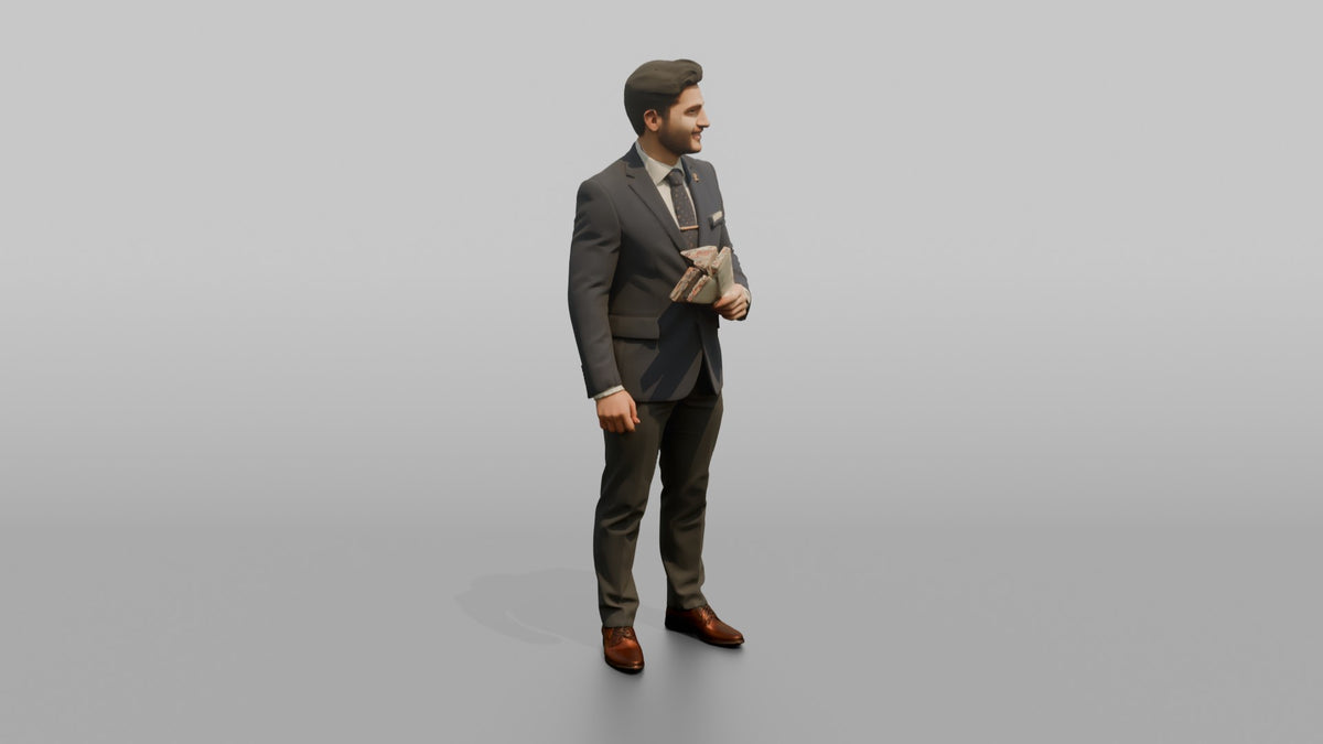 Concierge Man Holding A Pair Of Event Tickets - 3D character model, view 2