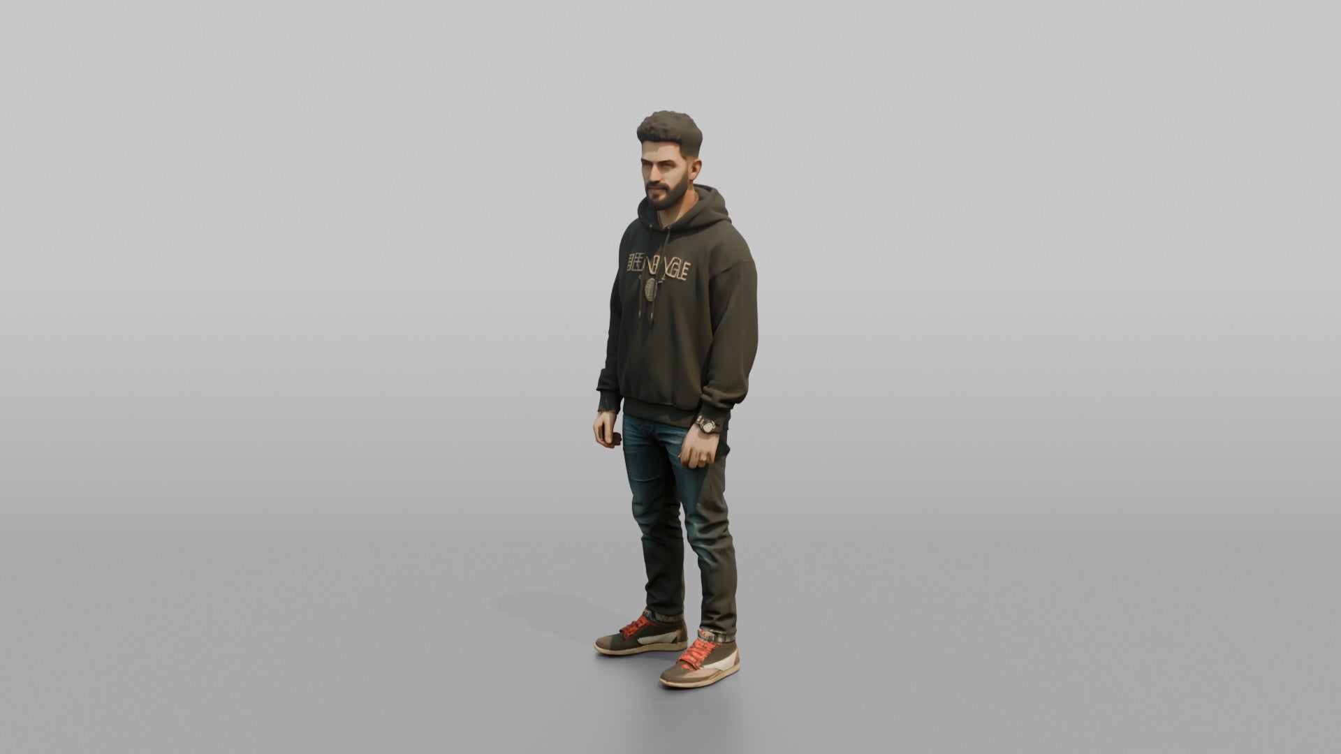 Middle Eastern Man in Dark Hoodie and Jeans