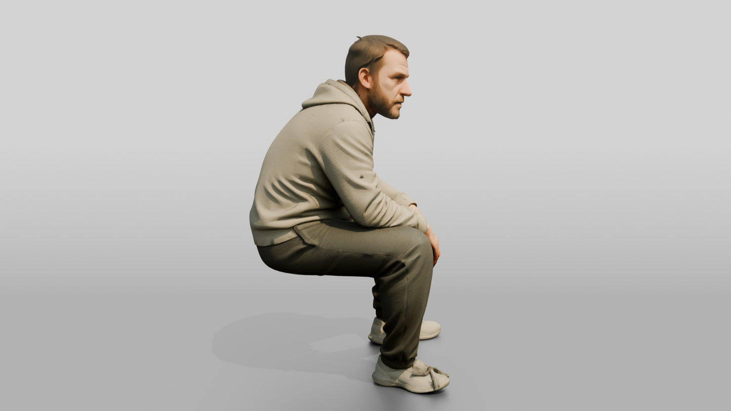 White Male Prisoner in a Grey Zip-up Hoodie and Dark Sweatpants