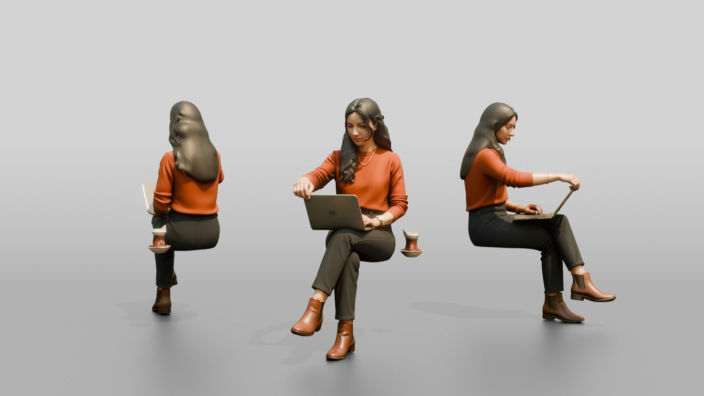 Woman Adjusting Laptop Screen